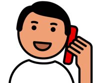 Icon: Ein lächelnder Mensch mit kurzen Haaren telefoniert mit einem roten Hörer und strahlt Freude und Zufriedenheit aus.