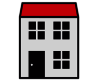 Icon: Ein einfaches, stilisiertes Haus mit rotem Dach und schwarzen Fenstern, das eine einladende Atmosphäre ausstrahlt.