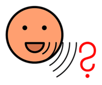 Icon: Ein lächelndes Gesicht mit Wellenlinien, die Kommunikation oder Fragen symbolisieren, neben einem roten Fragezeichen.