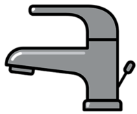 Icon: Ein moderner Wasserhahn in silberner Farbe.